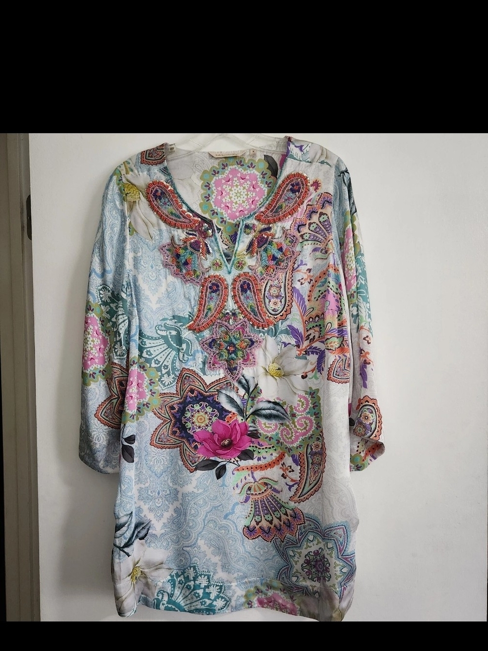 Soft Surroundings Multicolor Floral Paisley V-Neck Tunic Size XL